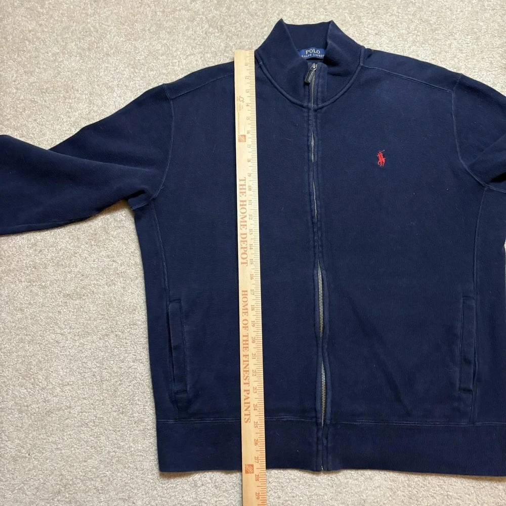Polo Ralph Lauren Sweatshirt Mens Large Navy Full Zip Mock Neck Pony Logo Fleece